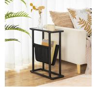 HOOBRO Table d'Appoint de Lit Étroite, Table de Chevet Mince en Verre Trempé, Petite Table de Nuit avec Porte-revues, Noir
