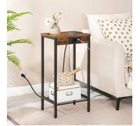HOOBRO Table d'Appoint Haute avec Station de Charge, Table de Téléphone à 2 Niveaux, Table de Canapé Étroite avec Prise et Ports