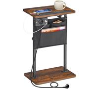 HOOBRO Table d'Appoint Hauteur Réglable de 50,5-75,5cm cm avec Multiprise, Plateau Inclinable, Table de Chevet à Poches et Fente Téléphone, pour Salon, Chambre, Marron Rustique et Noir EBF435CBZ01