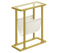 HOOBRO Table d'Appoint, Table d'Appoint Dorée, Table d'Appoint de Lit Étroite, Table d'Appoint Mince en Verre Trempé, Petite Table d'Appoint avec Porte-revues, pour Salon, Chambre, Or EGD78BZ01