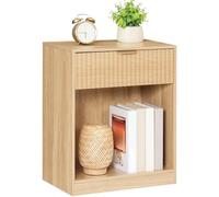 HOOBRO Table de Chevet à Panneau Ondulé avec Espace de Rangement Ouvert et 1 Tiroir, Table d’Appoint Style Ferme avec Poignée Métallique, pour Chambre, Salon, Bureau, Bois Naturel ENL208BZ01