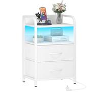 HOOBRO Table de Chevet avec 2 Tiroirs, Table d’Appoint avec Station de Recharge 1 AC, 1 USB-A, 1 Type-C, Bande LED Réglable, Structure Métallique, pour Chambre, Salon, Bureau, Blanc EWT021CDBZ01N1