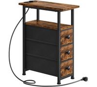 HOOBRO Table de Chevet avec Multiprise, 1 Prise et 2 Ports USB, Table d’Appoint avec 3 Tiroirs, Bout de Canapé avec Rangement, Petit Espace, Salon, Chambre, Marron Rustique et Noir EBF482CBZ01