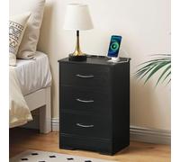 HOOBRO Table de Chevet avec Multiprise, 2 AC, 1 USB-A, 1 Type-C, 3 Tiroirs en Non-Tissé avec Poignées, Table de Canapé, Table d’Appoint, Table de Rangement, pour Salon, Chambre, Noir EBK193CBZ01