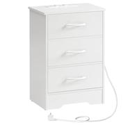 HOOBRO Table de Chevet avec Multiprise, 2 AC, 1 USB-A, 1 Type-C, 3 Tiroirs en Non-Tissé avec Poignées, Table de Canapé, Table d’Appoint, Table de Rangement, pour Salon, Chambre, Blanc EWT193CBZ01
