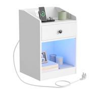 HOOBRO Table de Chevet, Station de Charge (1 AC, 1 USB, 1 Type-C) et Éclairage LED, Table d’Appoint avec 1 Tiroir, Table de Canapé, Style Moderne, pour Chambre, Salon, Dressing, Blanc EWT18CDBZ01G1