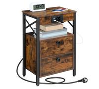 HOOBRO Table de Chevet, Table Basse avec Deux Tiroirs, Table de Canapé avec Station de Charge, Espace de Stockage multicouche