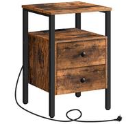 HOOBRO Table de Chevet, Table Basse avec Prise et Port USB, Table d’Appoint avec Tiroirs et Étagères de Rangement, Chambre à