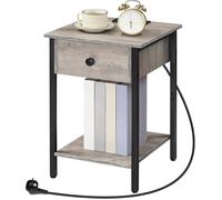 HOOBRO Table de Chevet, Table Basse avec Prises Électriques et Ports USB, Table d’Appoint, Grège et Noir