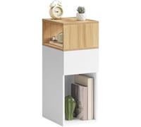 HOOBRO Table de Chevet, Table d’Appoint avec 1 Tiroir et 2 Compartiments Ouverts, Table de Canapé Étroite, pour Chambre, Salon, Blanc et Couleur Bois EWN196BZ01