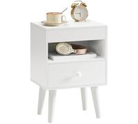 HOOBRO Table de Chevet, Table d’Appoint, Plateau Coulissant, Compartiment Ouvert, Tiroir en Non-Tissé, Table de Canapé, Table de Café, pour Salon, Chambre, Blanc EWT191BZ01