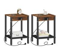 HOOBRO Tables d’Appoint avec Station de Charge, Lot de 2, Tables de Chevet avec Prise et 2 Ports USB, Bouts de Canapé à 2 Niveaux, pour Chambre, Salon, Marron Rustique et Noir EBF91CBZP201