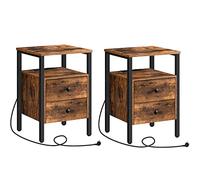 HOOBRO Tables de Chevet Lot de 2 avec Prises et Ports USB, Tables d’Appoint avec Tiroirs et Étagères de Rangement, pour Salon, Chambre, Marron Rustique et Noir EBF43CBZP201