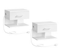HOOBRO Tables de Chevet Suspendue Lot de 2, Table de Nuit Murale avec Station de Charge et Tiroir Rabattable, Table d’Appoint, 1 Prise Standard et 2 Ports USB, Blanc EWT127CBZP201
