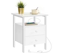 HOOBRO Tables de Chevet, Table Basse avec Prise et Port USB, Table d’Appoint avec Tiroirs et Étagères de Rangement, Adaptée aux Petits Espaces, Salon, Chambre, Blanc EWT43CBZ01G2
