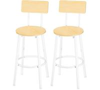 HOOBRO Tabouret de Bar, Lot de 2 avec Dossier, 64,5 cm Chaises de Bar avec Repose-Pieds, pour Cuisine, Salon, Bar, Naturel et Blanc