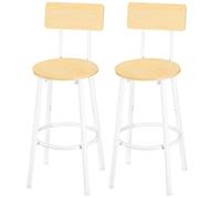 HOOBRO Tabouret de Bar, Lot de 2 avec Dossier, Chaises de Bar avec Repose-Pieds, pour Cuisine, Salon, Bar, Facile à Assembler, Naturel et Blanc EWN32BY01G1