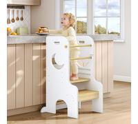 HOOBRO Tour d’Apprentissage pour Enfants, Chaise d’Apprentissage Réglable, Tour d’Observation Montessori, Barrière et Pieds Antidérapants, pour Plan de Travail, Lavabo, Blanc et Couleur Bois EWN90JD01