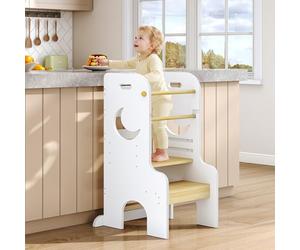 HOOBRO Tour d’Apprentissage pour Enfants, Chaise d’Apprentissage Réglable, Tour d’Observation Montessori, Barrière et Pieds Antidérapants, pour Plan de Travail, Lavabo, Blanc et Couleur Bois EWN90JD01