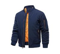 HOOD CREW Veste bomber pour homme - Automne - Hiver - Chaude - Rembourrée - Avec fermeture éclair - Décontractée et légère - Avec poche, bleu marine, S
