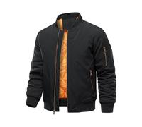 HOOD CREW Veste bomber pour homme - Automne - Hiver - Chaude - Rembourrée - Avec fermeture éclair - Décontractée et légère - Avec poche, Noir , XL
