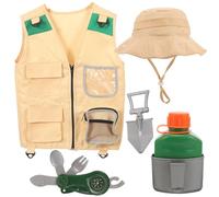 HOODANCOS 1 Ensemble Kit Exploration pour Garçon Fille Ensemble de Costume avec Gilet Chapeau Pelle Bouilloire et Boussole pour Plein Air et Jeux de Rôle
