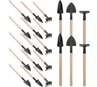 HOODANCOS 10 Ensembles Mini Ensemble d'Outils de Jardinage Portables 3 Pièces Mini Râteau, Truelle et Pelle en Métal à Manche Bois, Petit Kit Léger pour Plantes D’Intérieur, Jardinage,