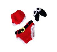 HOODANCOS 3 Pièces Tenue de Photographie Tricotée Main Noël Bonnet Sous-vêtement Chaussures pour Garçon Fille Vêtements Adorables pour Cent Jours Costume Fête Garçon Fille Hiver