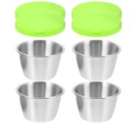 HOODANCOS 4 ensembles Lot Coupelles à Sauce en Acier avec Couvercles Silicone Récipients Légers et Empilables pour Sauces et Condiments Tasses à Trempette Pratiques pour Cuisine et Snacks