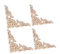 HOODANCOS 4 pièces Appliques Bois Massif Sculpté Décoratives Non Peintes Rosaces Européennes pour Décoration de Meubles Portes Armoires et Intérieur Maison Motifs Floraux Délicats Bois