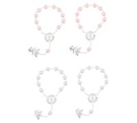 HOODANCOS 4 pièces Bracelet Chapelet Résistant pour Baptême Faveurs de Shower Blanc et Rose