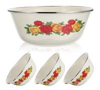 HOODANCOS 4 pièces Enamel Bowl Vintage Retro Kitchen Basin Multifunctional Soup And Fruit Use Thickened Enamelware Without Lid