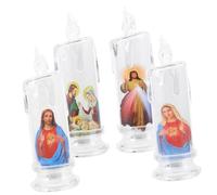 HOODANCOS 4pièces Lampe Bougie LED Jésus avec Base De Lampes De Prière sans Flamme pour Noël Et Pâques Lumière Authentique Et Sécurisée pour Décoration Sacrée Et Cadeau Religieux