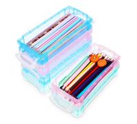HOODANCOS 6 pièces Lot de Boîtes à Crayons Transparentes Plastique Rangement pour Crayons Marqueurs et Fournitures Scolaires Organisateur et Bleu Vert Rose
