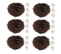 HOODANCOS 6set Nid Oiseau Artificiel Rotin Naturel avec Œufs Décoratifs Ensemble de Nids Faits Main pour Décoration de Jardin Pâques Mariage et Fête Maison