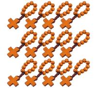 HOODANCOS Anneaux en Bois Marron avec Pendentif Croix pour Prières Dévotionnelles, 12 Pièces, Solide et Élégants, pour Présents de Baptême ou Usage Quotidien