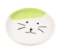HOODANCOS Assiette en Céramique Plate pour Chat D'intérieur Verte, Gamelle Basse Anti-Morsure, Usage Quotidien pour Alimentation Humide et Viande Crue