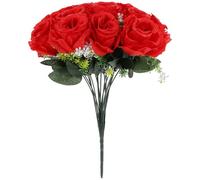 HOODANCOS Bouquet Artificiel de 18 Roses Rouges Réalistes pour Cimetière et Cérémonie Commémorative, Fleurs Artificielles en Soie Résistantes la Décoloration, Décorations Funéraires Solide