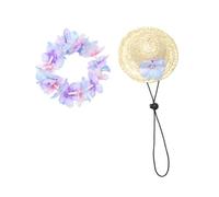 HOODANCOS Chapeau en Paille pour Chiot Décoration pour Animaux De Compagnie Robe Accessoires D'Été Décontractés Guirlande Fête Hawaïenne pour Chat pour Photographie