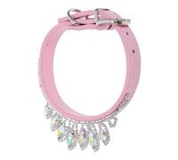 HOODANCOS Collier pour Chien Ajustable en Cuir PU Rose avec Strass Scintillants, Taille S pour Petits Chiens, Fermeture Boucle Métallique Sécurisée, Résistant à L’Eau et Antitaches,