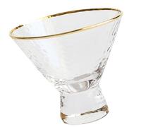 HOODANCOS Coupe en Verre Cristal Dorée Motif Martelé, Grosse Tasse de Petit-déjeuner 250 Ml, Contenant Élégant pour Glace, Jus, Dessert et Smoothie, Gobelet Multifonction pour Usage