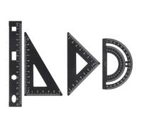 HOODANCOS Ensemble de 4 Règles Métalliques en Alliage D'aluminium Noir, Portable et Solide, pour Usage Scolaire et Bureau, Plaque Triangulaire et Rapporteur Inclus