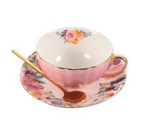 HOODANCOS Ensemble de Tasses à Café en Porcelaine Fine 200 Ml Couleur Rose avec Soucoupes Antidérapantes Service Thé Vintage pour Maison Café et Restaurant Set Ustensiles la Cuisine