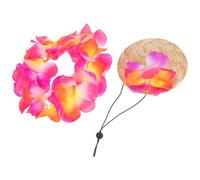 HOODANCOS Ensemble Déguisement pour Animaux de Compagnie Été, Costume Hawaïen 2 Pièces Chapeau de Paille et Guirlande Fleurie Rouge, Vêtements pour Chiens et Chats pour Fête à Thème Plage
