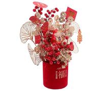 HOODANCOS Kit DIY Décoration Nouvel an Chinois - Seau Moyen en Tissu Velours Rouge - Ornements Rouges Festifs pour Bureau et Maison - Décoration Printemps Chinoise - Kit Créatif Bonsaï du