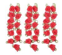 HOODANCOS Lot de 100 Fleurs Artificielles en Tissu Ruban Satin Rouge avec Feuilles Vertes, Faciles à Utiliser Toucher Confortable, pour Décoration Vêtement ou Accessoire Cheveux