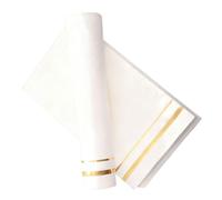 HOODANCOS Lot de 100 Serviettes de Table Jetables Blanches avec Liseré Doré, Papier Absorbant Doux, pour Mariage, Banquet, Enterrement de Vie de Jeune Fille et Fêtes Formelles