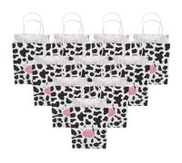 HOODANCOS Lot de 12 Paquet Papier Kraft à Motifs Vache avec Poignées, Pliables et Résistants, pour Shopping et Fêtes, Design Original et Pratique