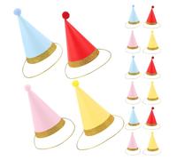 HOODANCOS Lot de 16 Chapeaux d'anniversaire Multicolores en Papier Conique pour Chiens et Chats Mini Chapeaux de Fête avec Pompons Adaptés aux Petits Animaux pour Fêtes et Anniversaires