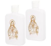 HOODANCOS Lot de 2 Bouteilles d'eau Bénite Catholique 100 ML en Plastique Lacté Croix Dorée, Fioles Rechargeables pour Cérémonie Religieuse Chrétienne, Décorations D'église et Usage